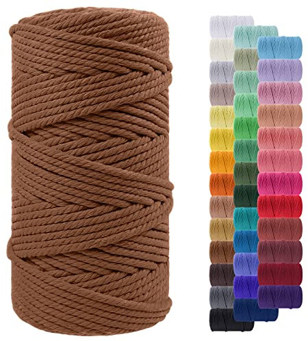 LEREATI Macrame Cord 5mm x 100m, Thick Macrame Rope Yarn Natural Cotton Cord, 4 Strand Twisted Colored String for Wall Hanging Plant Hanger DIY Crafts Boho Decor (Caramel)