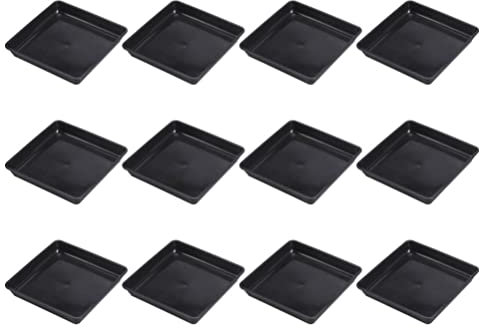 Happyyami 12Pcs Square Plastic Plant Saucer Plant Flower Pot Tray for Garden Potted Water Drips and Soil Black 12cm
