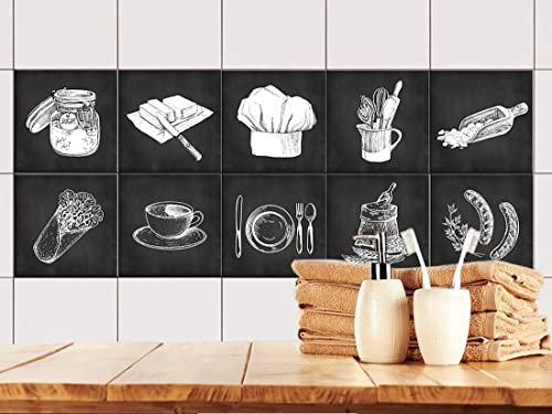 ANHUIB 18 Pezzi Adesivi per Piastrelle Cucina,Adesivi Piastrelle e Cucina,Bianco e Nero Adesivi per Piastrelle per Bagno,Impermeabile PVC Autoadesivo Decorazione,Adesivo per Cucina Credenza,15×15 cm