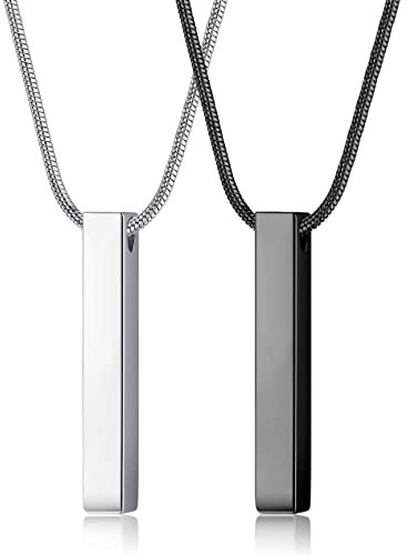 JeweBella 2PCS Halskette Quader Edelstahl für Herren Silber/Schwarz Bar Anhänger mit SchlangenKette 61CM Edelstahl Quader Kette für Männer Damen Schmuck Geschenk