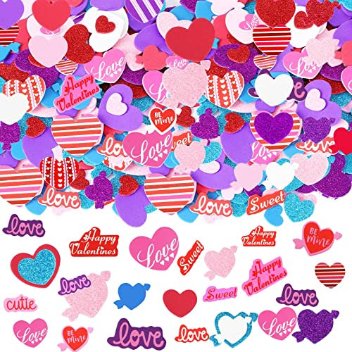 JULBEAR Sticker Liebe, 300 Stück Herz Moosgummi Selbstklebend Moosgummi Glitzer Sticker Deko Aufkleber Selbstklebende Schaumstoff Sticker DIY Filz Bastelset für Valentinstag Hochzeit Muttertag