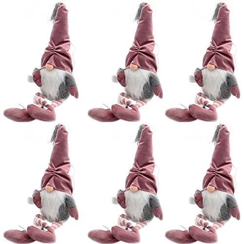 BAKAJI Set Kit 6 Gnomi Decorazione Natalizia Albero di Natale Oggettistica Natalizia Gambe Morbide Lunghe con Cappello Lungo Gnomo Decorativo Peluche Design Natalizio Altezza 45 cm Colore Rosa Antico
