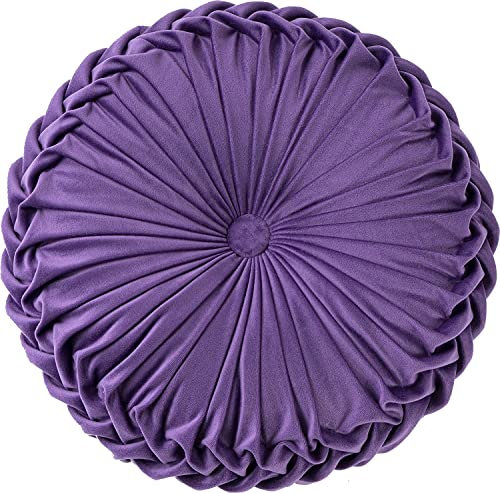 Tiowo Runde Bodenkissen Weiche Samt Stuhlkissen Plissee Sitzkissen Dekorative Kissen Kürbis Zierkissen für Home Couch Sofa Stuhl Auto Bett (Violet)
