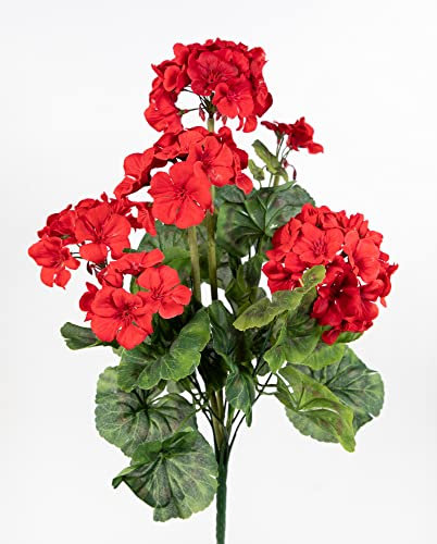 Geranie 45cm -ohne Topf- JA Kunstpflanzen künstliche Pelargonium Blumen Pflanzen Kunstblumen (Rot)