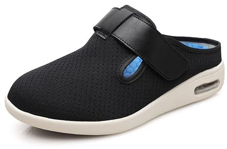 VELITS Mens Diabetic Schuhe Einstellbare Walking Schuhe Mesh Breathable Edema Sneakers Für Ältere Menschen, Geschwollene Füße, Plantar Fasciitis,Schwarz,45 EU