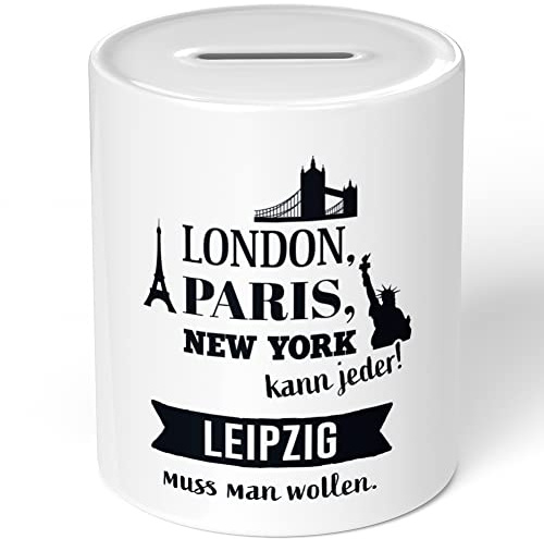 JUNIWORDS Spardose Sparbüchse, London, Paris, New York kann jeder! Leipzig muss man wollen (1009447)