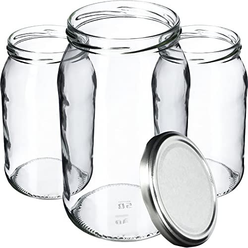 KADAX Weckgläser 900 ml, Sturzglas zum Einlegen, Einkochgläser für Schraubdeckel, Einmachglas verwendbar als Marmeladenglas, Vorratsglas, Konservenglas (24 Stück, Silber)