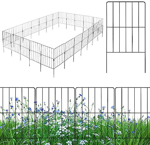 GOPLUS 15 Panneaux Clôture de Jardin Métal, Total 495 x 60 CM,Bordure Jardin Exterieur Pliable pour Chiens fleurie Allées (25 Panneaux)