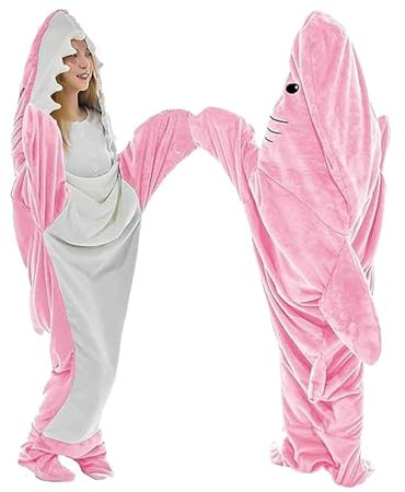 SLDAGe Sweat à Capuche Adulte, Couverture de Requin Chaud et Douillet avec Manches, Couverture de Requin Chaude Portable pour Garçons et Filles, Cadeaux Cosplay de Requin,Rose,170cm