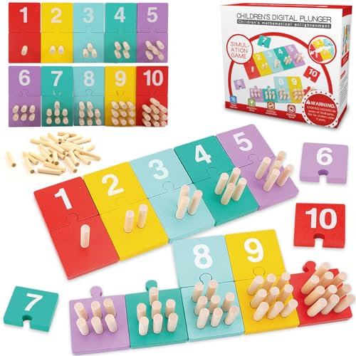 TEUVO Montessori Toys Counting Peg Board for Children Age 3+, Educational Wooden Math Games Digital Plunger Counting Blocks for Early Math Learning