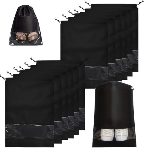 12Pcs Sac Chaussures Voyage, Pochette Portable Chaussures Con Fenêtre Transparente et Cordon Serrage, Imperméable Anti-Poussière Sacs Rangement Housses Chaussures pour Un Usage Quotidien