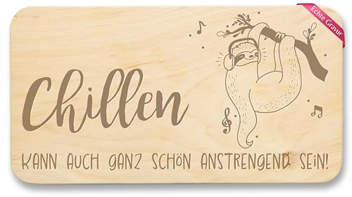 Shirtracer Frühstücksbrettchen Holz Faultier Chillen Gravur | Holz, 22x12, Brotzeitbrett, Vesperbrett, Entspannung, Kollegen, Team