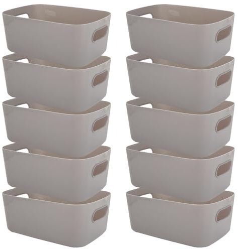 Oungy 10 Pack Plastic Storage Baskets, 25 x 17 x 10cm Grey Kitchen Cupboard Organiser, Small Cupboard Storage Boxes for Home, Office, Bathroom