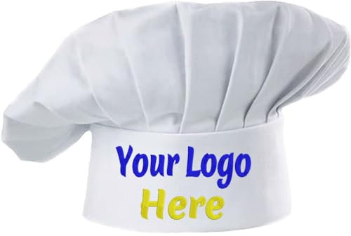 haoduanduan Sombrero de chef personalizado personalizado ajustable elástico panadero cocina chef gorra bordado texto y logotipo para hombres mujeres, blanco, S-XXL