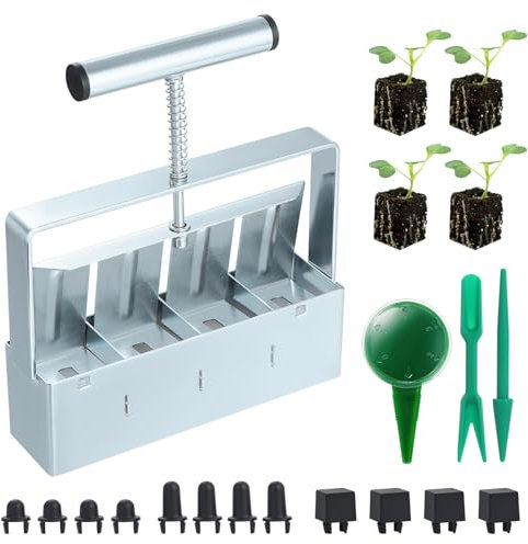 Coolty Bloqueur de Sol Manuel 5x5cm Presse-mottes Manuel pour Semis pour Jardin Extérieur Potager Semis Boutures Serres (4 Cellules)