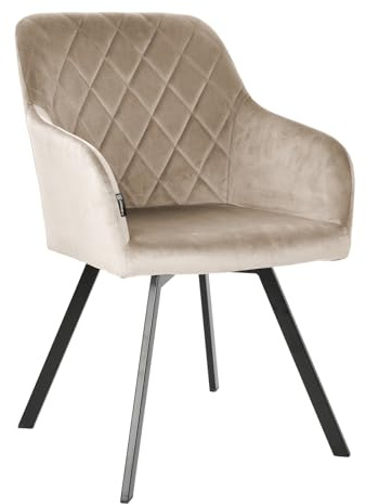 exitodesign Drehstuhl Esszimmer Panko 53,5x64x87 cm - Esszimmerstühle Gesteppt 360° Drehbar Bürostuhl Stuhl - für Esszimmer Küche Wohnzimmer Salon Schreibtisch (Velvet Beige)