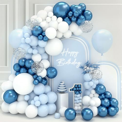Luftballon Girlande Blau Weiss,102Pcs Blaue Ballonbogen Kit Mit Metallic Blauen Ballons Weiße Ballons Hellblaue Ballon,18 12 10 5 Zoll Ballon Für Geburtstag Baby Shower Hochzeit Kommunion Dekorationen