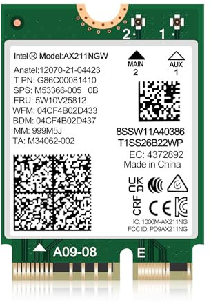 WiFi 6E Wireless Card AX211 NGW. Only Support CNVio2 Protocol and 12/13th Generation CPU, Bluetooth 5.3, Tri-Band 5400Mbps, Network Adapter for Laptop Support Windows 10/11 (64bit),Linux.