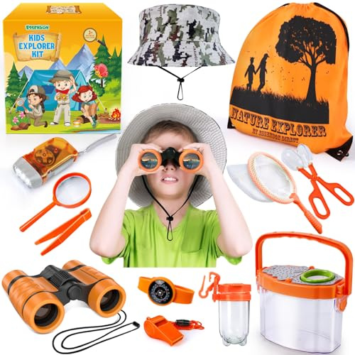 essenson Forscherset für Kinder - Fernglas für Kinder, Entdecker Set Outdoor Spielzeug Kinder für Camping, Naturerkundungen und Abenteuer