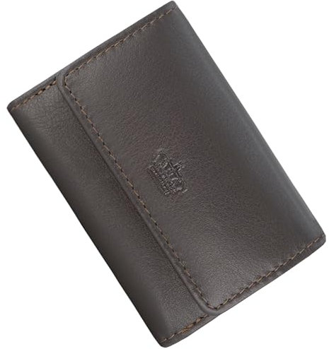 Baur Damen und Herren Geldbörse Echt Leder Geldtasche | Mini-Geldbeutel mit RFID Schutz | Kleines Portemonnaie mit 2 Kartenfächer | Schein- & Münzfach | Wallet mit Druckknopf (Dunkel Braun)