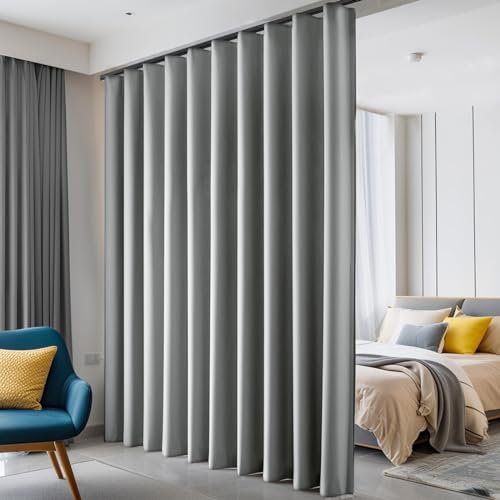 Hoeflife Room Divider Curtains, Blackout Ceiling Track Curtains with Hook Sound Proof Floor Curtains Perfect for Ceiling Mount Curtain Tracks Wall Divider for Room Separation(Light Grey, W180 x H96)