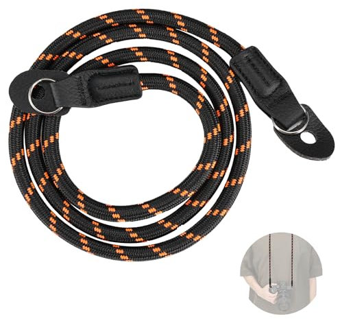 NEEWER Tracolla per Fotocamera, Cordino in Corda da Arrampicata Resistente in Nylon Intrecciato Rotondo con Portachiavi e Alette Protettive per Fotocamera DSLR Mirrorless, 43/110cm, Arancione, CA096