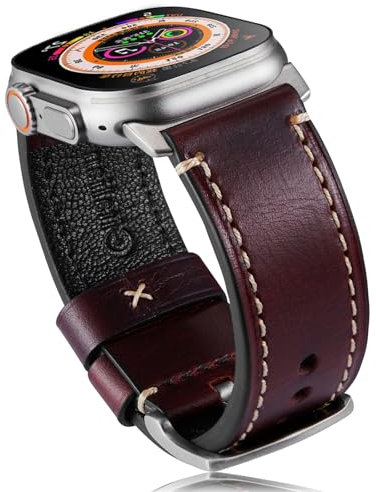 Gitalian Italian Leather Band Compatible with Apple Watch Band 49mm 46mm 45mm 44mm 42mm for Men, Genuine Leather Replacement Strap for iWatch Ultra2/1 Series 10 9 8 7 6 5 SE2, Retro Red