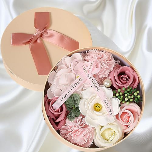 QSLKI Fiori Di Sapone Scatola, Flores Falsas, Regalo Di Fiori Di Sapone Di Rosa Artificiale, Scatola Regalo Di Fiori In Sapone Fiore Di Bagno Rosa, Per Festa Della Mamma, Donna, Fidanzata (polvere)