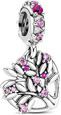 Charm-Anhänger aus 925er-Sterlingsilber mit rosa Herz-Stammbaum, passend für Original-Pandora-Armbänder, Charm-Mädchen-Geschenk