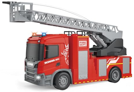 Cheerful Toys Camion Pompier Scania 30.8cm Voiture Pompier Jouets avec Fonction de Pulvérisation, Échelle, Lumières et Son, véhicule de Secours pour Enfants Garçons 3 4 5 6 Ans