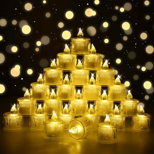 PERMUST 24 LED Velas Velas pilas velas sin llama,Velas de té,Velas LED,Velas parpadeantes sin Llama,Velas Artificiales realistas a Pilas con luz Amarilla cálida