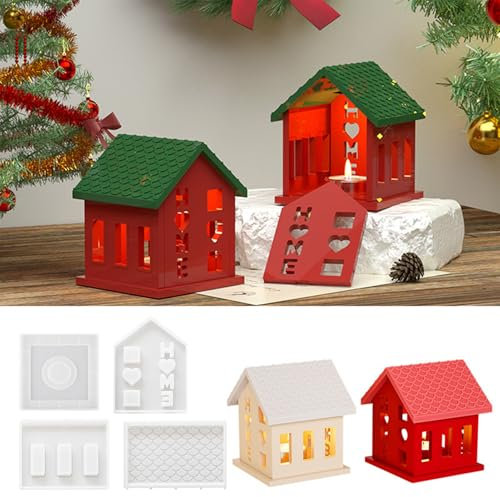 Silikonformen Gießformen Häuser, Weihnachten Kerzenhalter 3D Silikonform Häuser Gießformen für die Herstellung von Kerzen (Stil C)