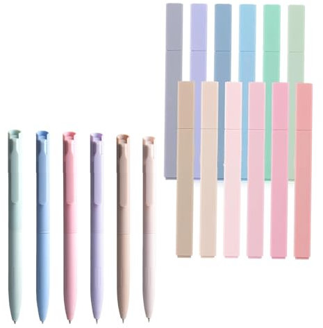 Okaywork 18 pcs,Highlighter Pen 12+Farbgelstift 6，Marker Pastell Assorted Farben, pastell textmarker Aesthetic Marker Stifte Textmarker pastell Set, perfekt zum Hervorheben von Tagebuch oder Notizbuch