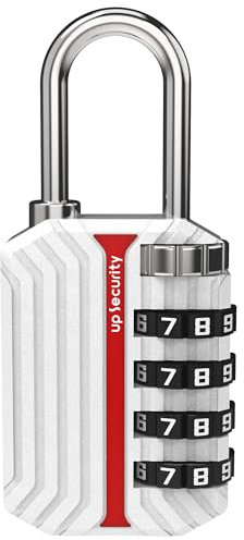 UP Security Cadenas à combinaison à 4 chiffres pour extérieur, bagage de voyage, cadenas avec code pour armoire de rangement, étui, casier d'école, boîte (non lumineux, blanc)