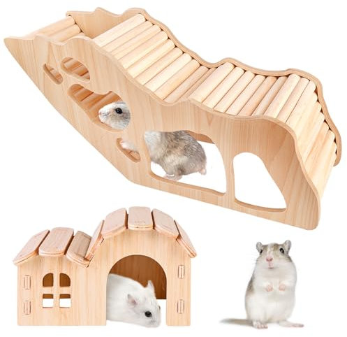 Escalera de Escalada se Hámster, Escalera de Escalada para Hámster, Hamster Accesorios, Juguete de Escalada de Madera y Decoración de Jaula de Puente para Hámsteres, Ratones u Animales Pequeños