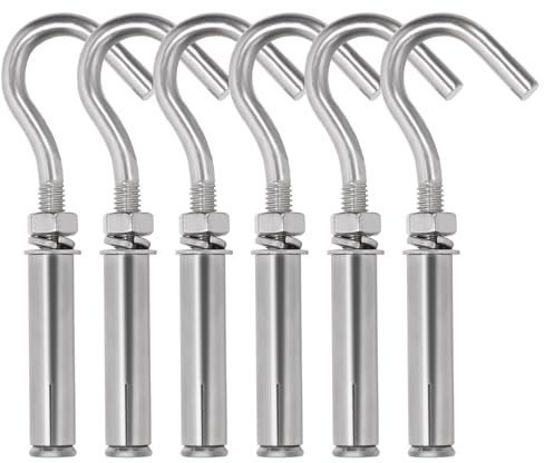 Swpeet Lot de 6 crochets M6 en acier inoxydable avec vis d'expansion robustes en béton pour mur en béton