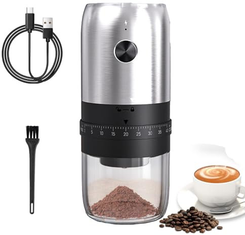 Moulin à café électrique, mini moulin à café rechargeable, moulin à café électrique, moulin à café portable pour voyage, camping, bureau, expresso, etc. (acier inoxydable)