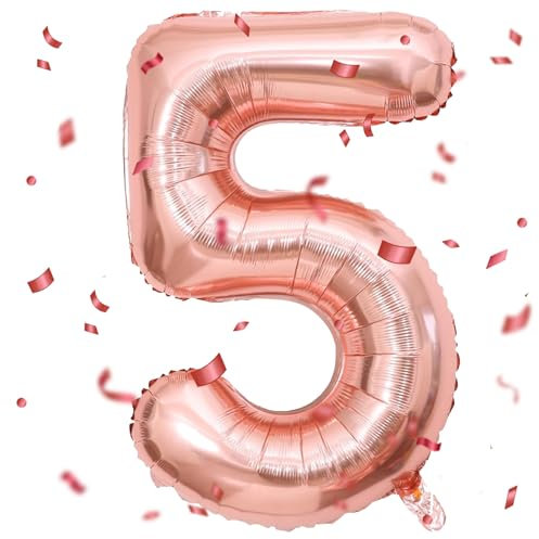 Roségold Luftballon 5,Zahlen Luftballon Roségold,40 Zoll Roségold Folienballon 5,101cm Roségold Zahlenballon 5 Helium Ballon Luftballon 5 Geburtstag für 5 Jahre Geburtstagsdeko Kinder Mädchen Junge