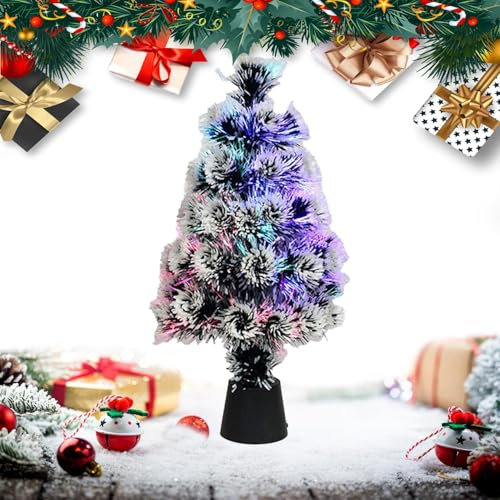 Árboles de Navidad con fibra óptica, árbol pequeño, puntas de fibra óptica, árbol de Navidad artificial, iluminación colorida, árbol de Navidad preiluminado pequeño, decoración de árbol falso de