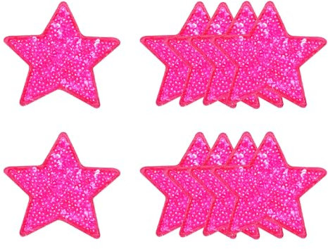 sourcing map 10 Pcs Sequin Star Iron on Patches, 2.6 x 2.4 Inch Embroidery Sequin Patches for Clothing Repair Backpack Shoes Decoration, Rose Red