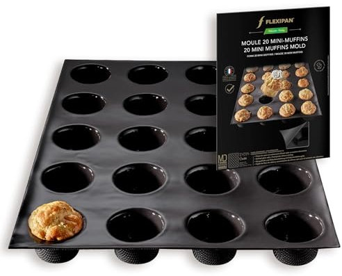 Flexipan Moule 20 Mini Muffins Moelleux Sucrés ou Salés - Cuisson Uniforme, Antiadhésif, Haute Résistance - Accessoire Patisserie, Cuisine - Parts individuelles - Fabrication Française