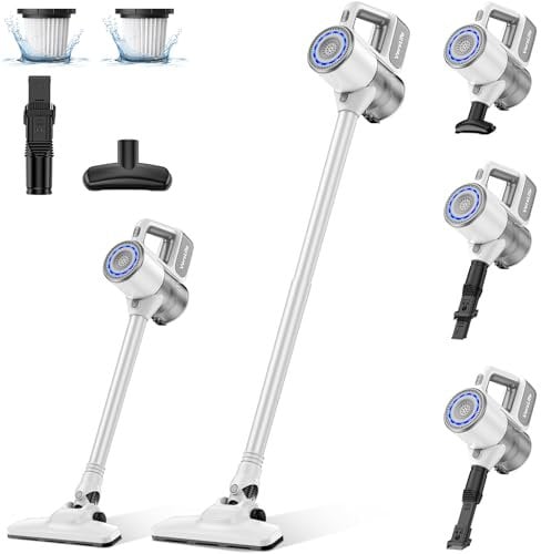 VersLife Aspiradora sin Cable S6PRO,30kPa Potente Succión,Inalámbrica,Aspiradora Escoba sin Cable,Diseño Antienredos,Filtro HEPA,Aspirador Escoba Ideal para Suelo Duro y Pelo de Mascotas,Blanco
