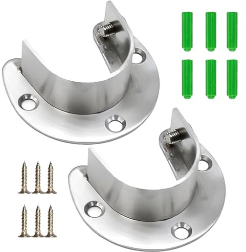 Yuiturt 2 Pack Stainless Steel Closet Pole Sockets 25mm, Heavy Duty Closet Rod End Supports, U-Shaped Flange Rod Holder with Screws for 25mm Wardrobe Rails, Wall Mounted Brackets