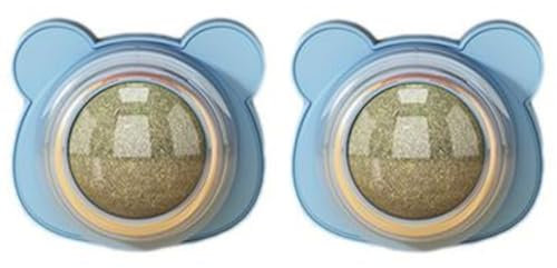 2 Bolas De Menta para Gatos, Hierba Gatera, Bola Giratoria De Madera Tianjiao, Rodillo Pared Autoadhesivo Lamer, Juguete Interactivo Gato, para Rechinar Y Limpiar Los Dientes, 5,5x6,5x4cm,