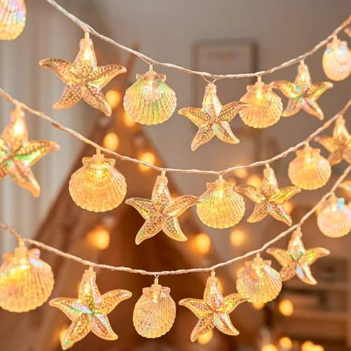 Kaezuy Lichterkette Meerestiere, 3M 20LED Lichterkette Kinderzimmer Meerestiere, Batteriebetrieben Seestern Lichterkette Maritim Dekorative für Innen Außen Garten Hochzeits Zimmer Deko (Gemischt)