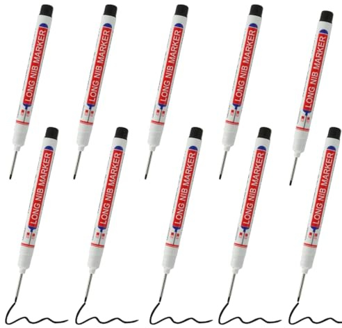 GXGM 10 Pezzi Pennarello Indelebile Nero, a Punta Fine Penna Marcatura, pennarello per legno, Penna segnaposto per cantiere, Pennarelli per Fori Profondi, Adatto per Legno, Metallo, Plastica(20mm)