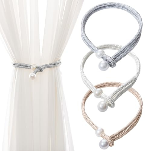 TRKETK 12 Stück Perle Gardinen Halterung, Verstellbare Curtain Tiebacks Einfacher Stil Gardinenhalter Gewebte Vorhanghalter Dekorative Gardinen Halter für Home Office und Fensterdekoration
