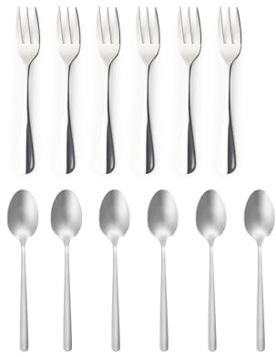 Salter Newbury 12-Piece Cutlery Set – Pack of 6 Dessert Forks & Teaspoons, 18/0 Stainless Steel, Cake Fork, Coffee Spoons, Mirror Polished Flatware, Home, Restaurant, Afternoon Tea, Dishwasher Safe