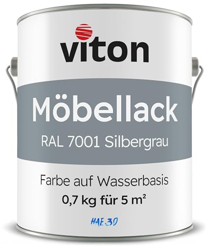 Viton Möbellack - 0,7 Kg (0,6 L) - Seidenmatt Silber - Möbelfarbe auf Wasserbasis - HAE 30 - Silbergrau RAL 7001