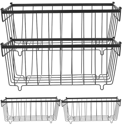 Operitacx 4 Stück Kühlschrank Organizer aus Schwarzem Eisen mit Ergonomischen Griffen zur Verbesserten Lebensmittelaufbewahrung in Küche und Gefriertruhe